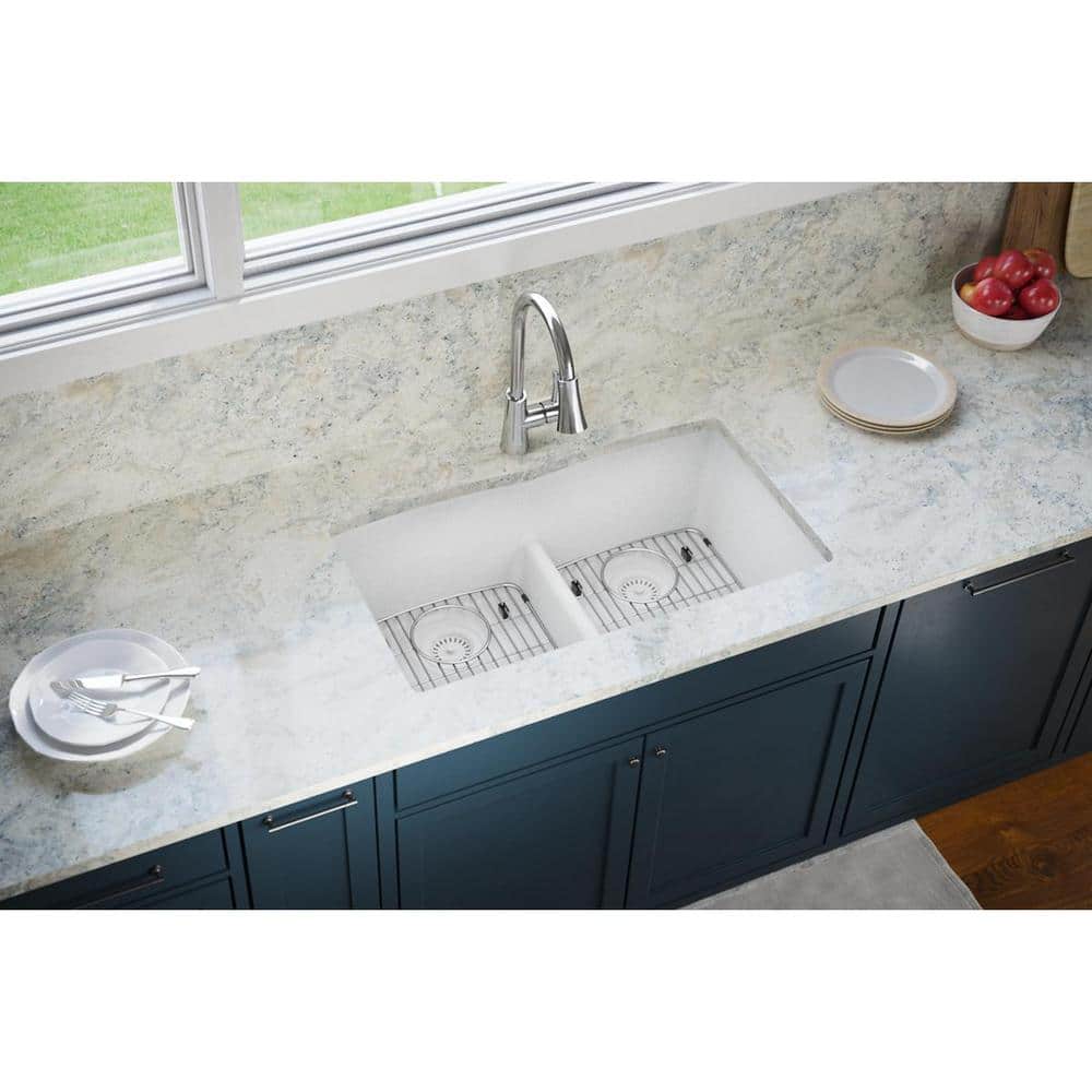 White Quartz Double Bowl Undermount Kitchen Sink
