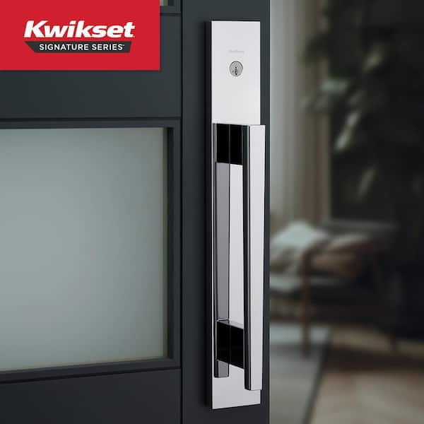 Caerus Polished Chrome Single Cylinder Keyed Entry Door Handleset featuring Kwik Slide Technology