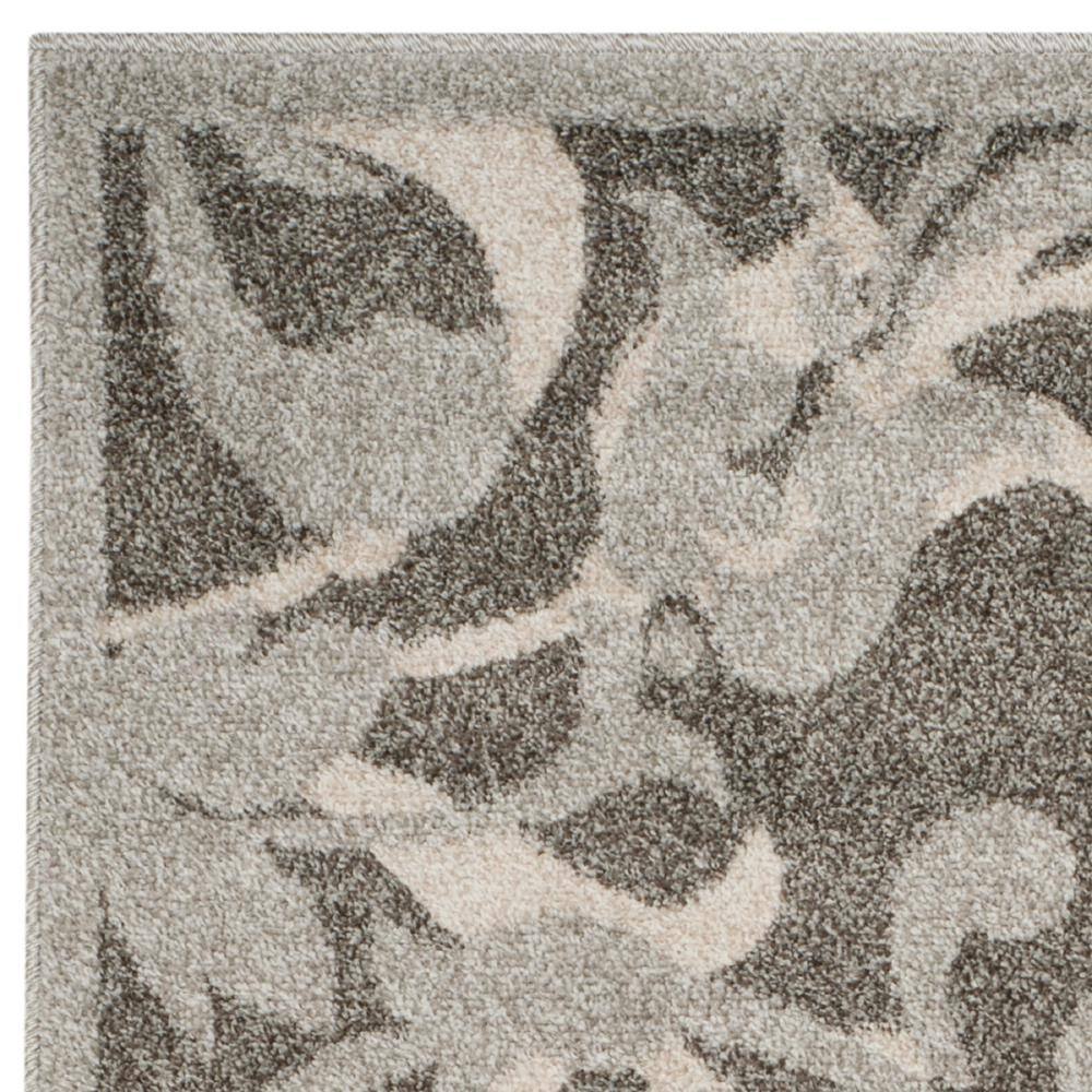 Grey and Light Grey Floral Synthetic Area Rug