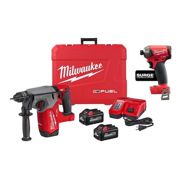 Milwaukee M18 FUEL 18V Lithium-Ion Brushless 1 in. Cordless SDS-Plus Rotary Hammer Kit with w/SURGE Impact Driver