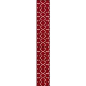 Trellis Frieze Red/Ivory 2 ft. x 13 ft. Geometric Runner Rug