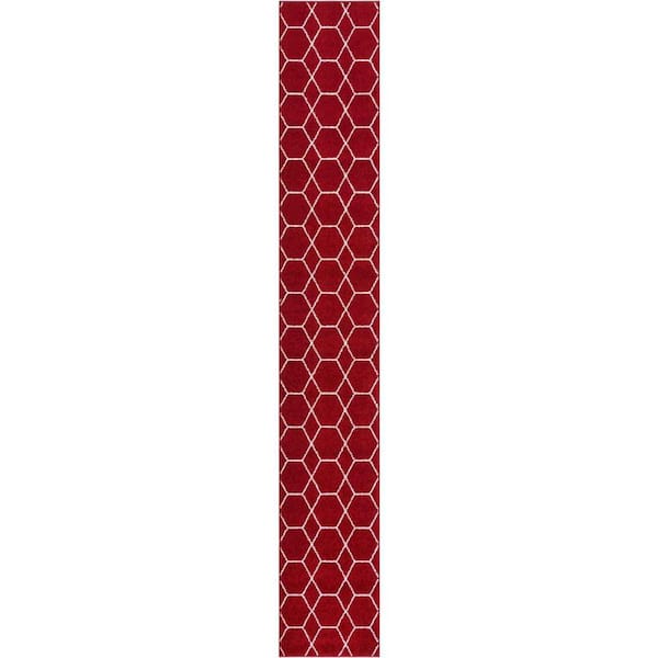 StyleWell Trellis Frieze Red/Ivory 2 ft. x 13 ft. Geometric Runner Rug