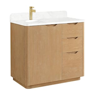 Abuja 36 in. W x 22 in. D x 33.9 in. H Single Bath Vanity in Washed Ash Grey with White Engineered Stone Top