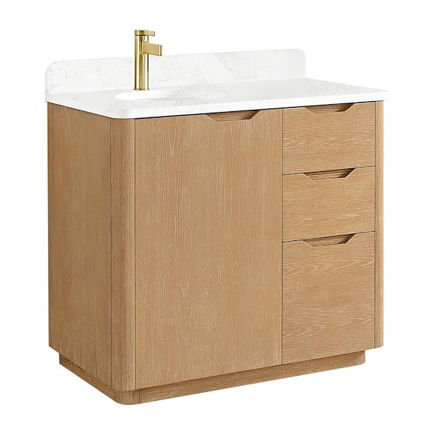 Abuja 36 in. W x 22 in. D x 33.9 in. H Single Bath Vanity in Washed Ash Grey with White Engineered Stone Top