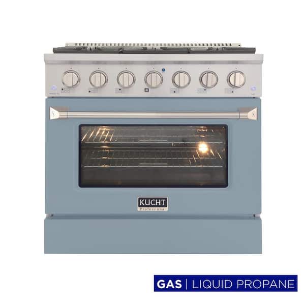 Pro-Style 36 in. 5.2 cu. ft. 6-Burner Propane Gas Range with Convection Oven in Stainless Steel and Light Blue Oven Door