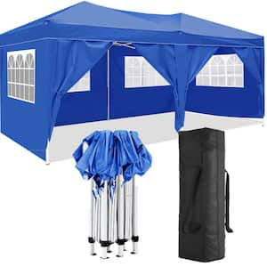 10 ft. x 20 ft. Blue Outdoor Pop Up Folding Gazebo Canopy Tent with 6-Removable Walls and Carry Bag for Events, Camping