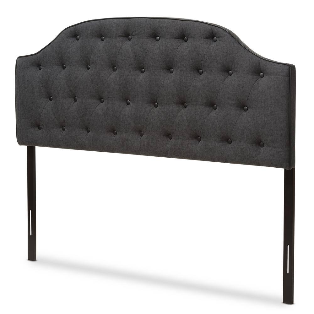 Dark Gray Tufted Upholstered Queen Headboard with Faux Leather Buttons