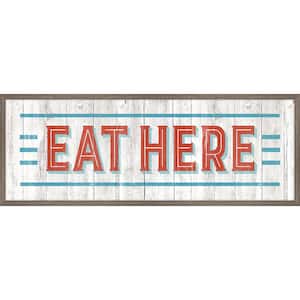 Vintage Eat Here Sign (Large) Framed Giclee Typography Art Print 42 in. x 16 in.
