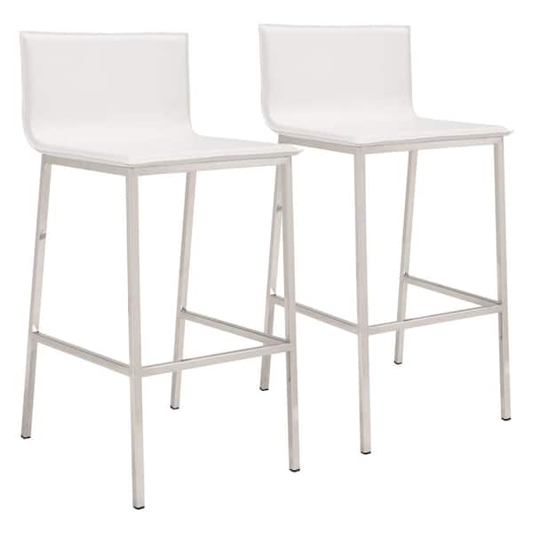 ZUO Marina High Back Metal Bar Height Barstool 39 in. H (Set of 2) White