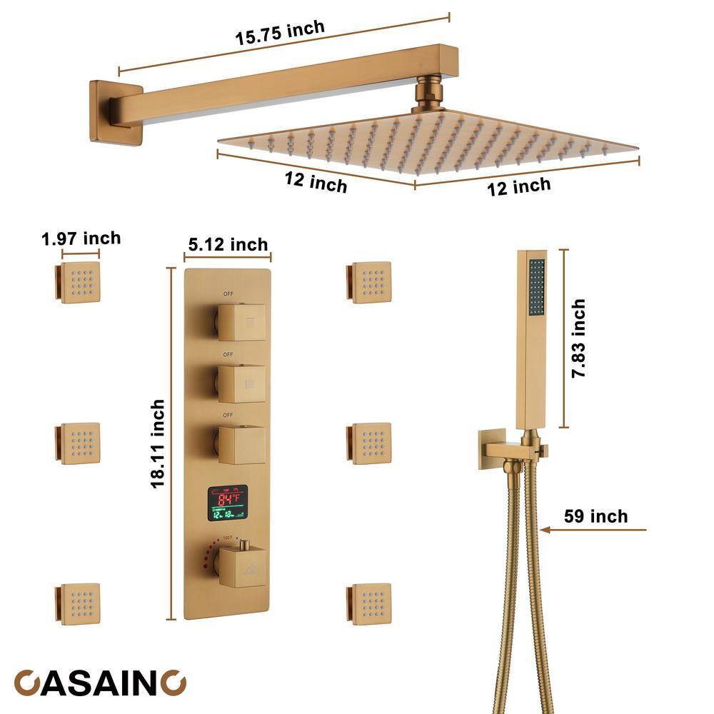 Brushed Gold Multi-head Wall Mounted Rain Shower System
