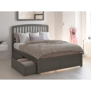 Richmond Grey King Solid Wood Storage Platform Bed with Flat Panel Foot Board and 2 Bed Drawers