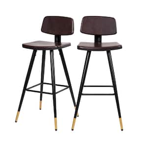 Brown LeatherSoft 39 in. Barstools with Black Iron Frame and Gold Tipped Legs (Set of 2)