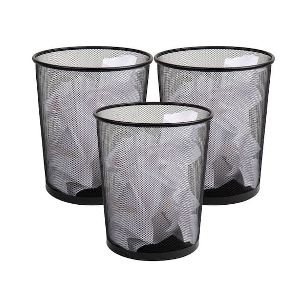 Freestanding Trash Can Waste Paper Basket 11.5 in. L x 11.5 in. W x 13.75 in. H Black 3-Pack