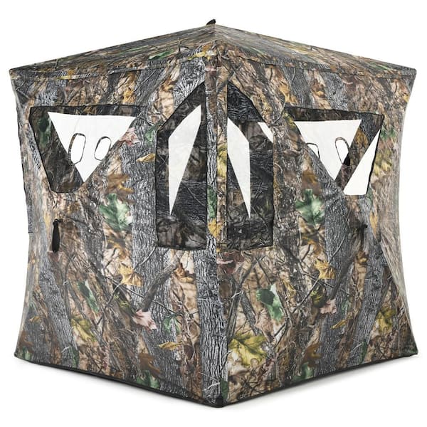 HONEY JOY Portable Hunting Blind Pop-up Ground Tent Accommodate 3 People True Timber Camo