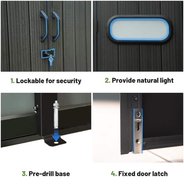 8 ft. W x 10 ft. D Resin Outdoor Storage Shed Lockable Door w