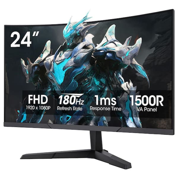 24 in. Curved Gaming Monitor 180Hz FHD 1080P VA Display, 1ms 1500R, Adaptive Sync, HDR10, HDMI2.0x2&DP1.2, VESA,Eye Care