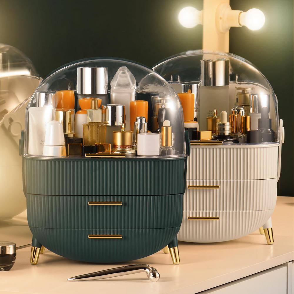 Light Green Makeup Organizer with Lid and Drawers