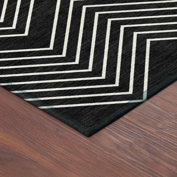 Chantille Machine Washable Indoor/Outdoor Abstract ACN2390 Black 2 ft. x 7 ft. Runner Rug