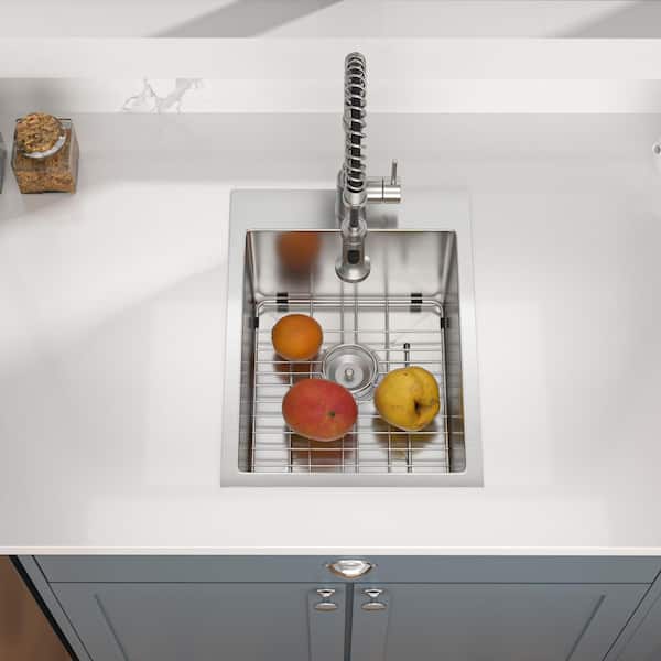 15 in. 16-Guage Stainless Steel 15 x 20 in. Single Bowl Drop-In Kitchen Bar Sink