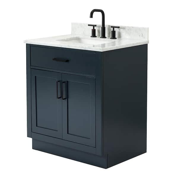 ARIEL Hepburn 31 in. W x 22 in. D x 25.25. H Bath Vanity in Midnight Blue  with Carrara Marble Vanity Top with White Basin T031SCW2RVOMNB - The Home  Depot