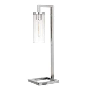 Malva 26 in. Polished Nickel Table Lamp with Seeded Glass Shade