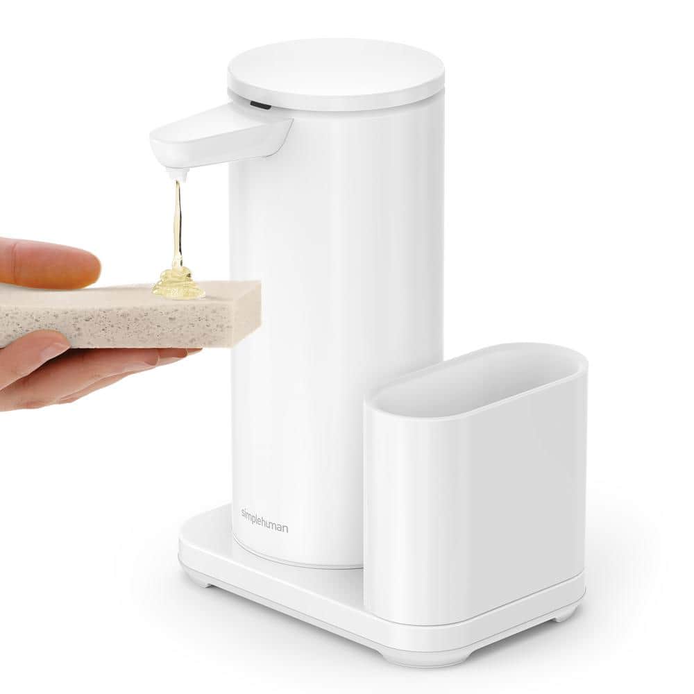 White Steel Touch-Free Automatic Soap Pump with Sponge Caddy