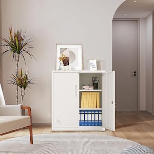 White 35.43 in. H Metal Accent Storage Cabinet 2-Doors Lockable File Cabinet with Adjustable Shelves for Home Office