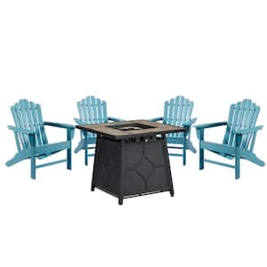 5-Piece Plastic Patio Fire Pit Set with HDPE Adirondack Chair, Blue