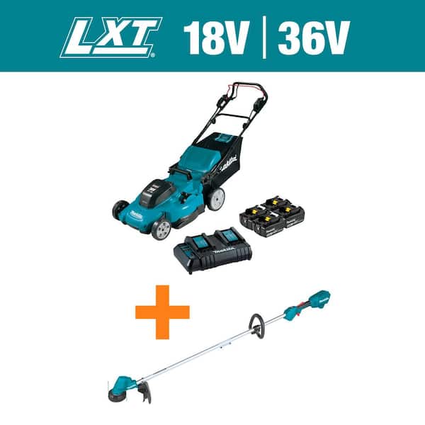Makita 18V X2 (36V) LXT Cordless 21 in. Self-Propelled Lawn Mower Kit (4 Batteries 5.0Ah) with 13 in. String Trimmer