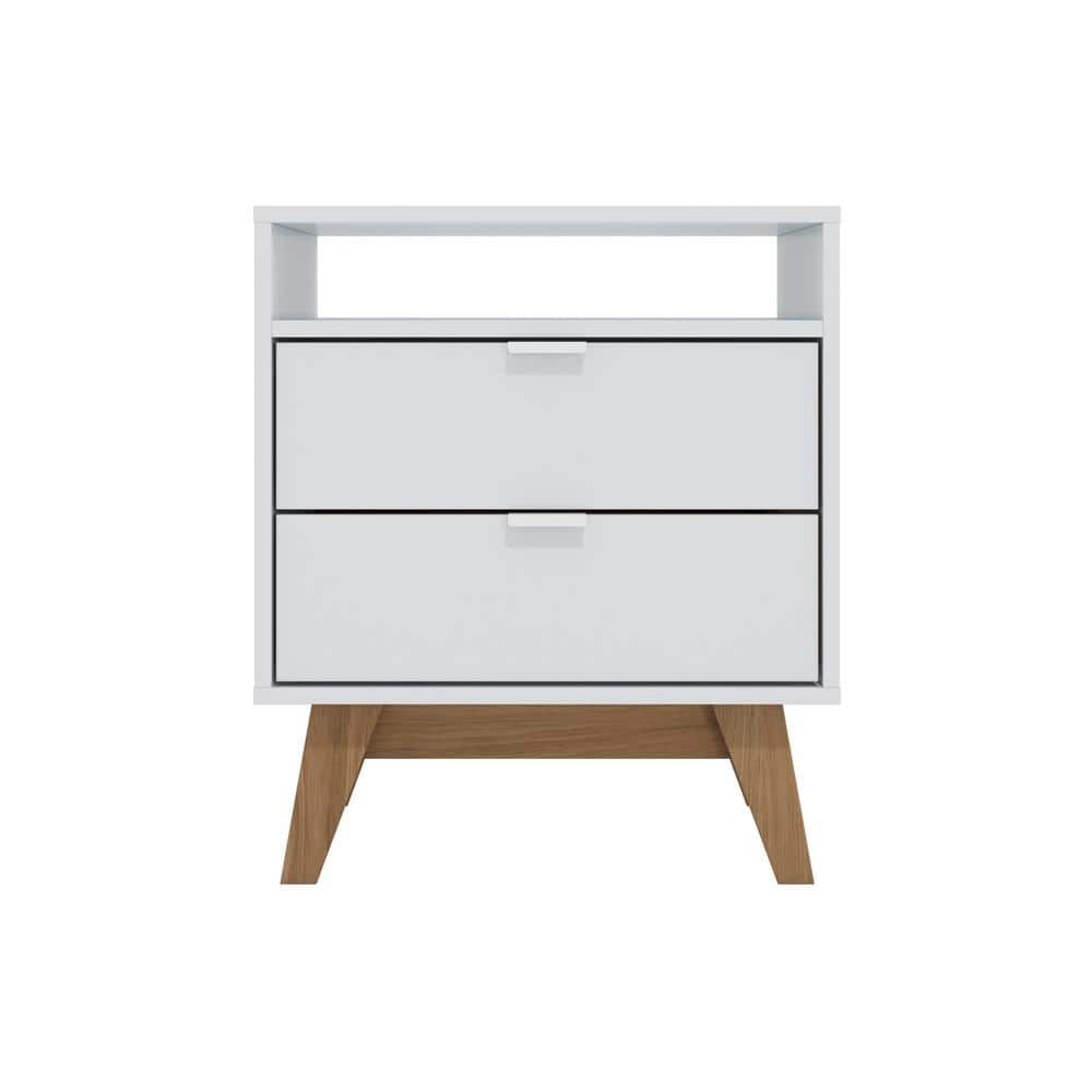 Meridian 2-Drawer Nightstand with Niche- In White/Light Brown - (24.40in. H x 21.25in. W x17.71 in. D)
