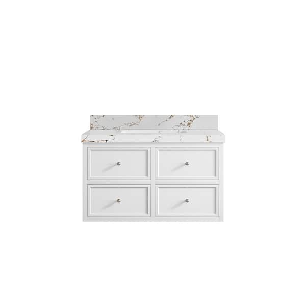 Willow Collections Roswell Floating 36 in. Single Sink Freestanding White Bath Vanity with Viola Brown Qt. Top Unassembled