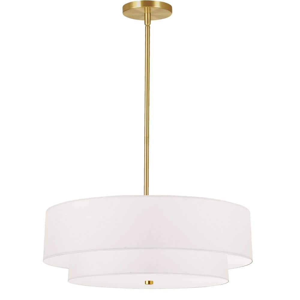Everly Aged Brass 20" Drum Pendant with White Shade
