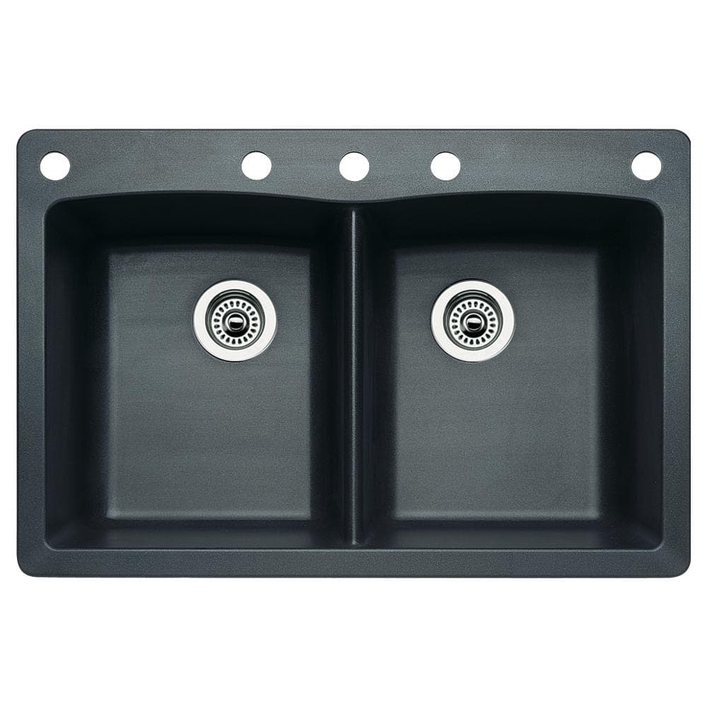 Diamond Dual-Mount Granite 33 in. 5-Hole 50/50 Double Bowl Kitchen Sink in 