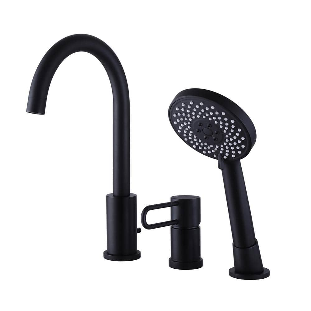 Rbrohant Single Handle Deck-Molunt Faucet with Hand Shower - Matte Black JK0052