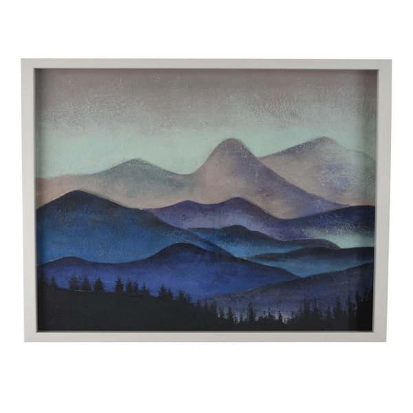 Benjara Blue, Brown, and Gray Natural Fiber Mountains Wooden Wall Art Painting