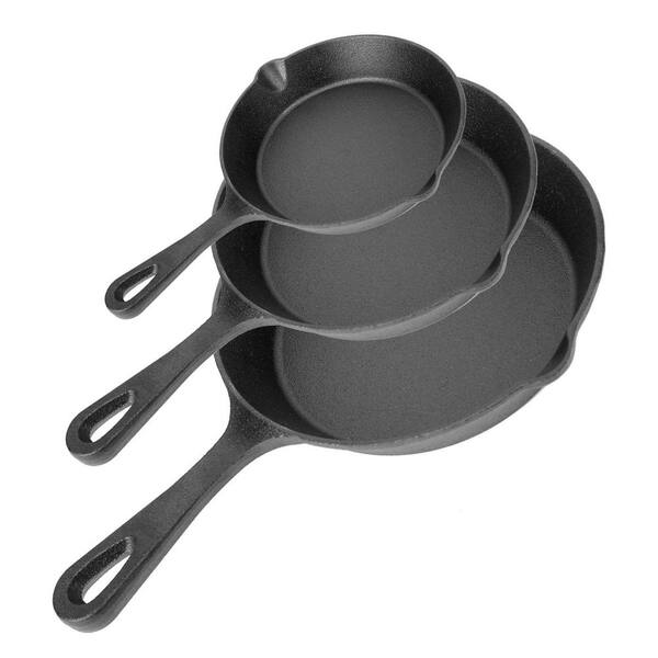 3-Pieces Pre-Seasoned Cast Iron Skillet Set 6/8/10 in. Non-Stick Oven Safe Cookware Heat-Resistant Frying Pan