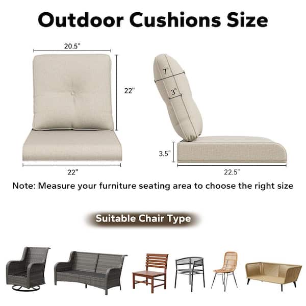 22 in. x 24 in. 2-Piece Outdoor Deep Seating Outdoor Lounge Chair Cushion Set in Beige