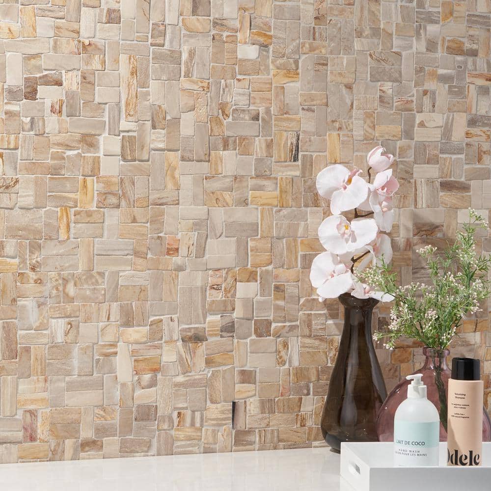 Antique Brown Petrified Wood Mosaic Tile for Indoor and Outdoor