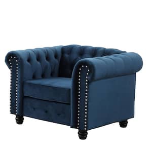 Romeo 35 in. Blue Velvet Tufted Arm Chair