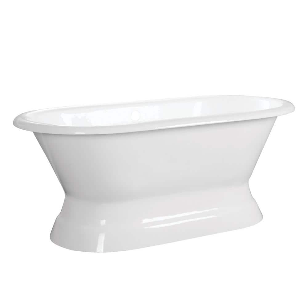 66 in. Cast Iron Double Slipper Pedestal Flatbottom Bathtub in White