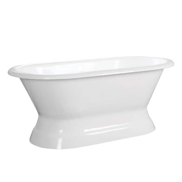 Unbranded 66 in. Cast Iron Double Slipper Pedestal Flatbottom Bathtub in White