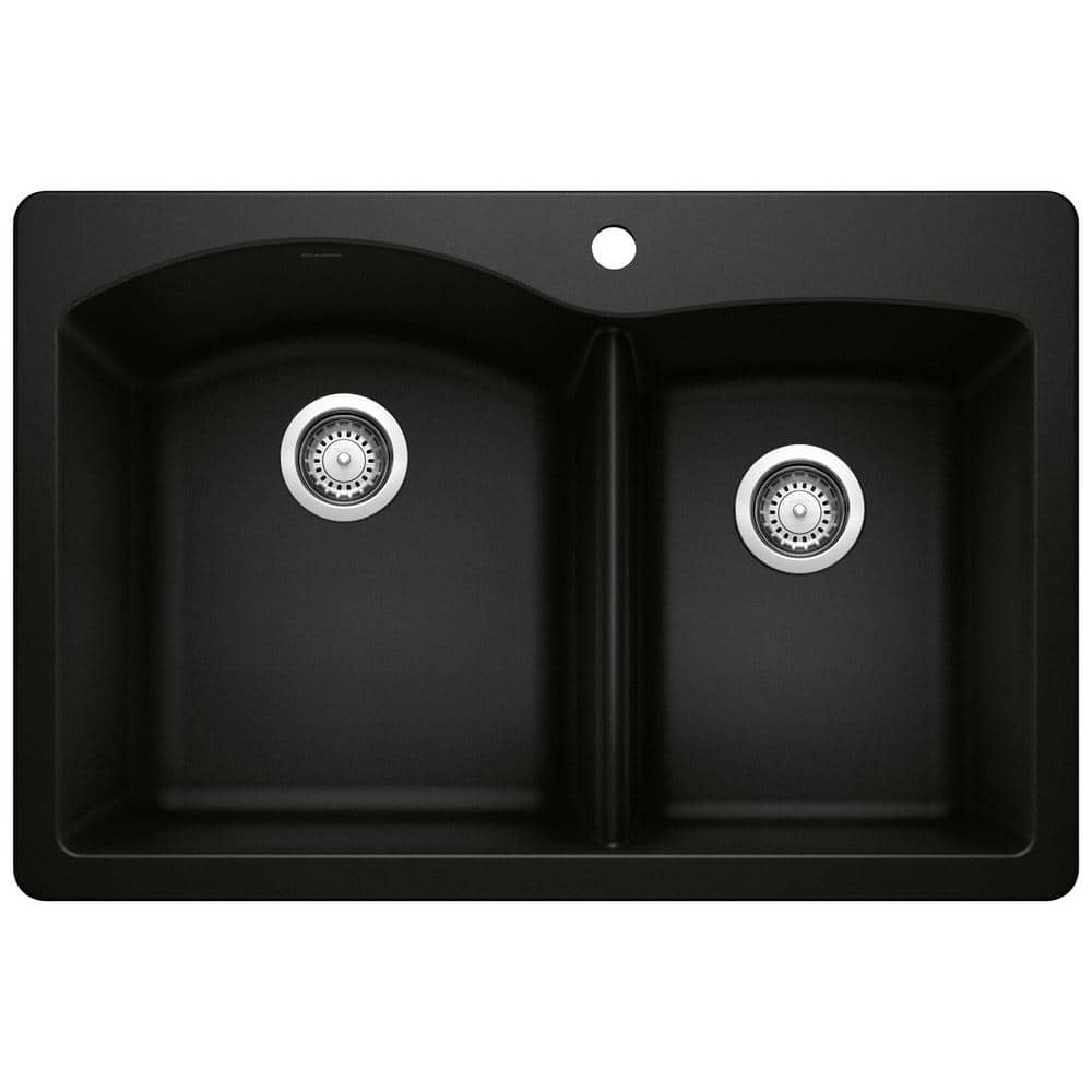 DIAMOND 33 in. Drop-In/Undermount Double Bowl Coal Black Granite Composite 
