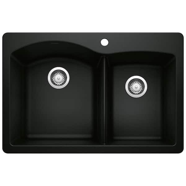 Blanco DIAMOND 33 in. Drop-In/Undermount Double Bowl Coal Black Granite Composite Kitchen Sink
