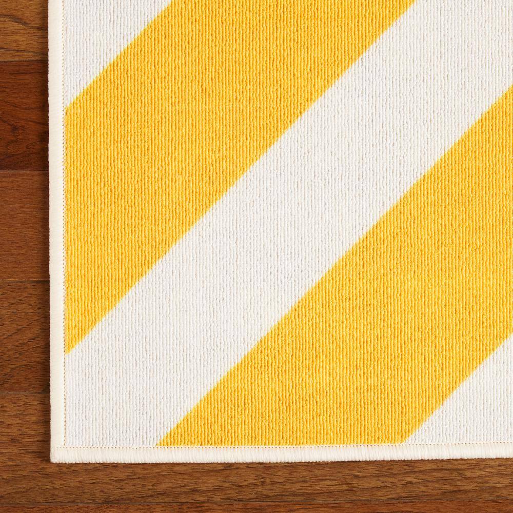 Blue and Gold Striped Kids Washable Synthetic Area Rug 4' x 6'