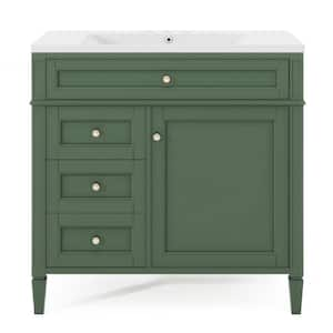 36 in. W x 18 in. D x 33 in. H Single Sink Freestanding Bath Vanity in Green with White Resin Top