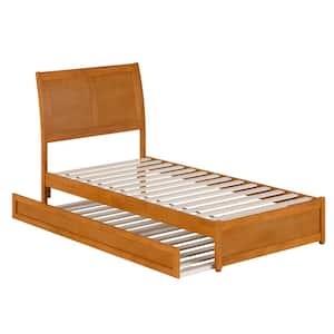 Andorra Light Toffee Natural Bronze Solid Wood Frame Twin XL Platform Bed with Panel Footboard and Twin XL Trundle