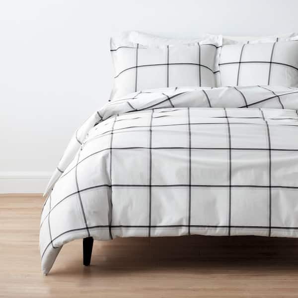 The Company Store Window Pane Plaid Black Yarn-Dyed Cotton Percale Queen Duvet Cover
