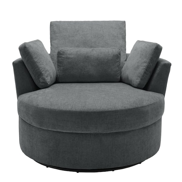 Uixe Gray Chenille Upholstered 360° Swivel Accent Barrel Chair(Set of 1)