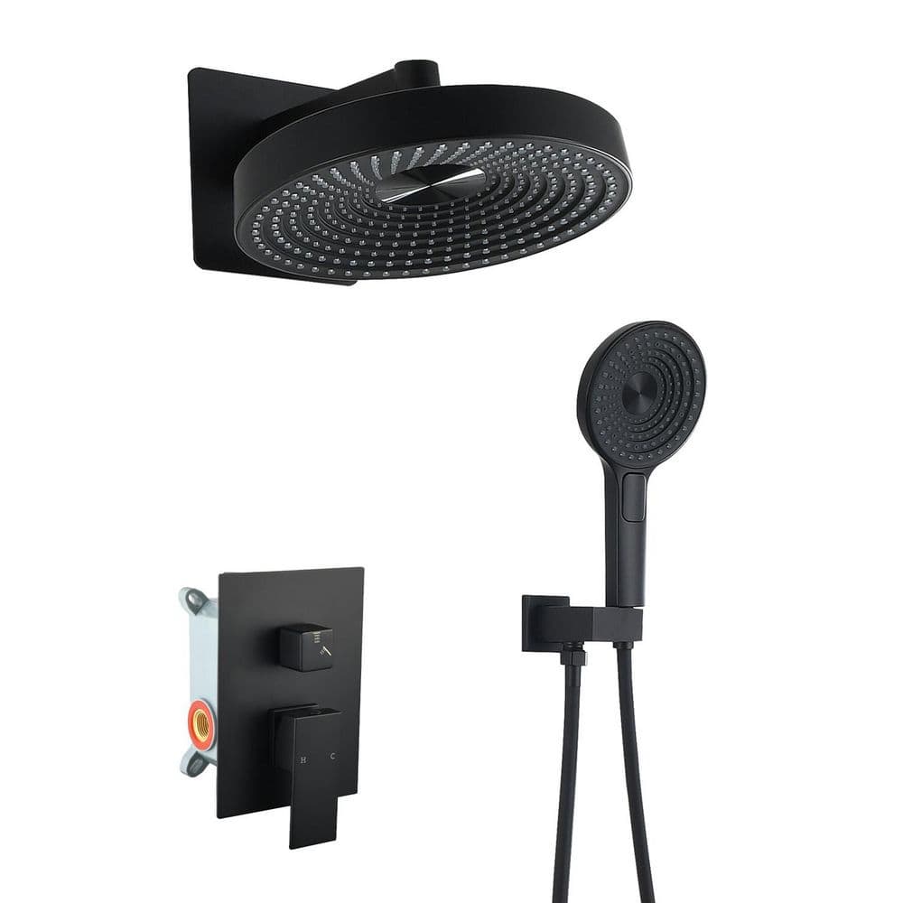 Single Handle 4-Spray Shower Faucet with 2.0 GPM 12 in. Round Shower head with Multifunctional HandShower in Matte Black price history on PriceWatchPro