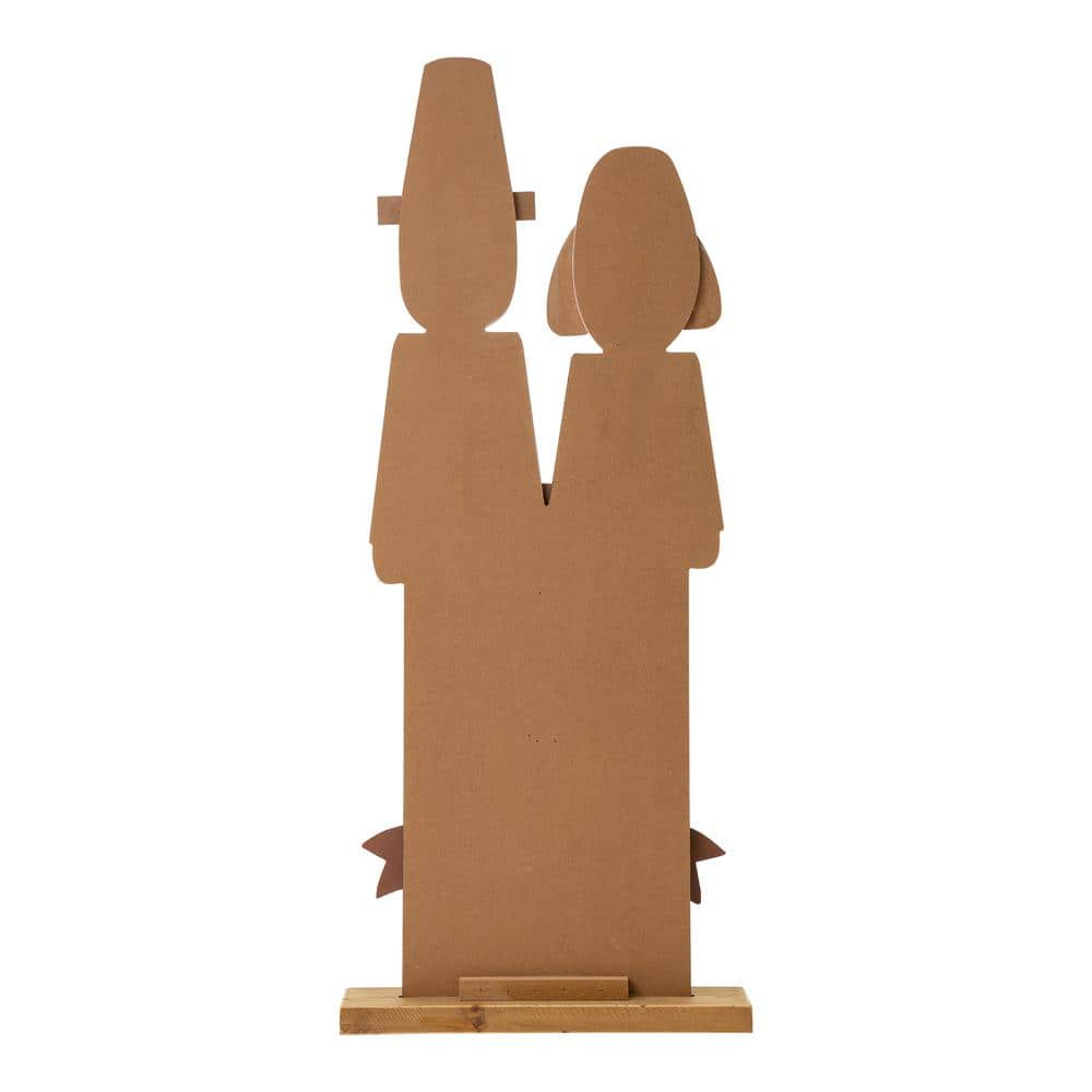 36" Tall Thanksgiving Wooden Pilgrim Couple Porch Sign